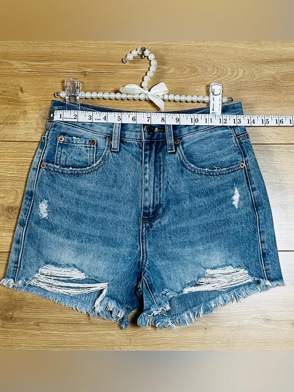 pistola Light Blue Distressed High-Rise Denim Shorts
